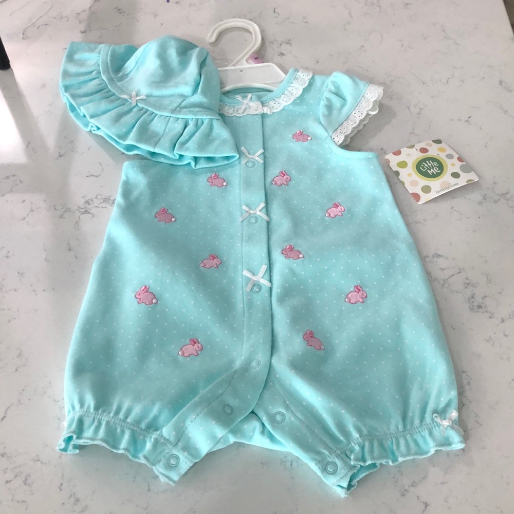 Little Me 9 M romper with hat NWT